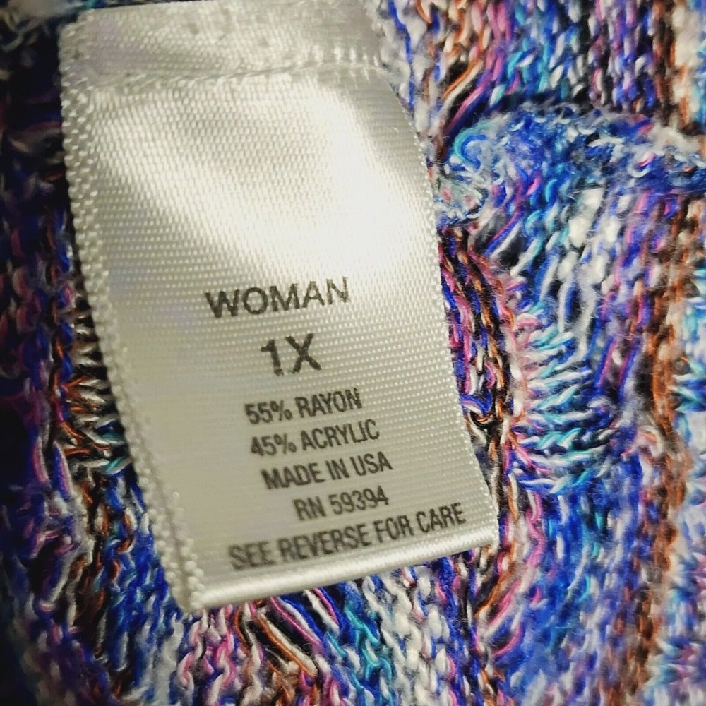DRESSBARN Blue‎ Rainbow Open Knit Short Sleeve Dolman Top Womens Plus Size 1X - Picture 7 of 8